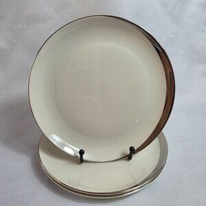 THREE Pickard Crescent Salad Plates Ivory with Platinum Band on Edge